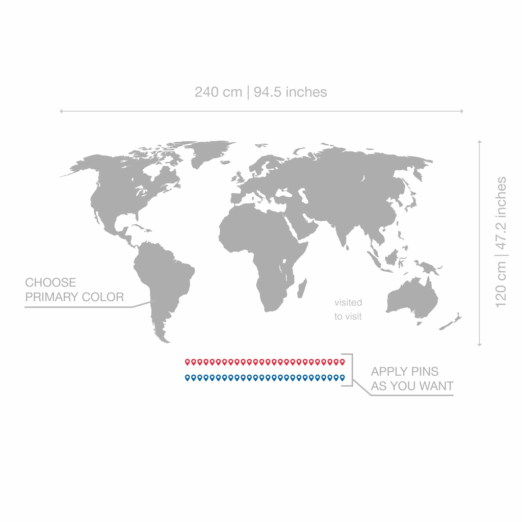 Sticker mural carte du monde avec des points d'épingle