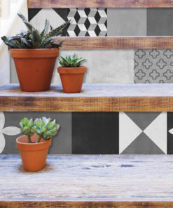 Geometric Graphite Tiles Stickers - Stairs
