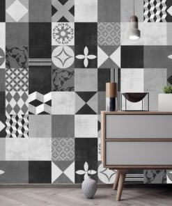 Geometric Graphite Tiles Stickers - Wall