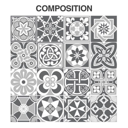Grey Scale Floor Tile Decals - Composition
