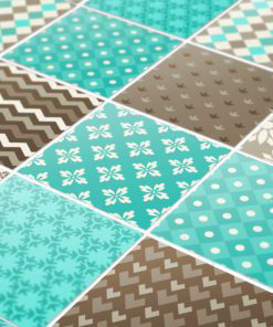 Brown Blue Patchwork Stickers - Detail