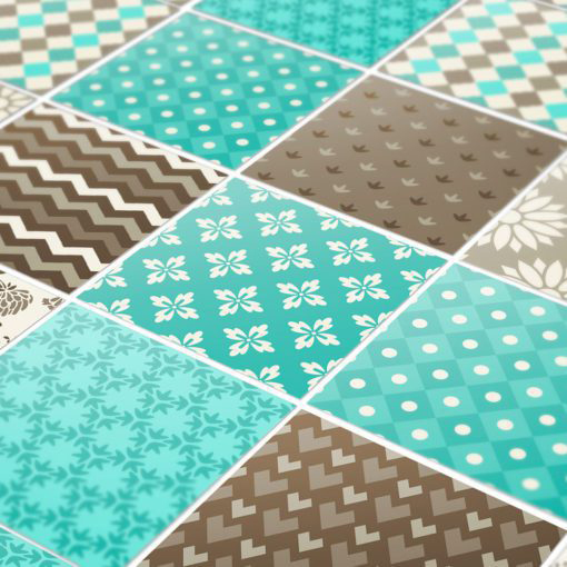 Brown Blue Patchwork Stickers - Detail