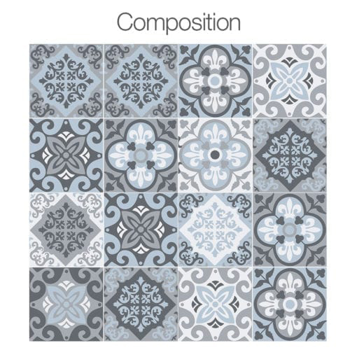 Vintage Blue Gray Floor Tile Decals - Composition