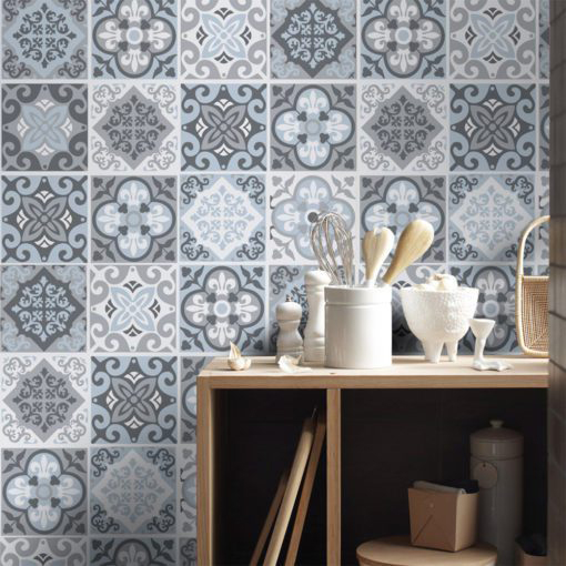 Vintage Blue Gray Floor Tile Decals - Wall