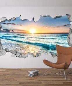 Vista a la playa arte de la pared 3D