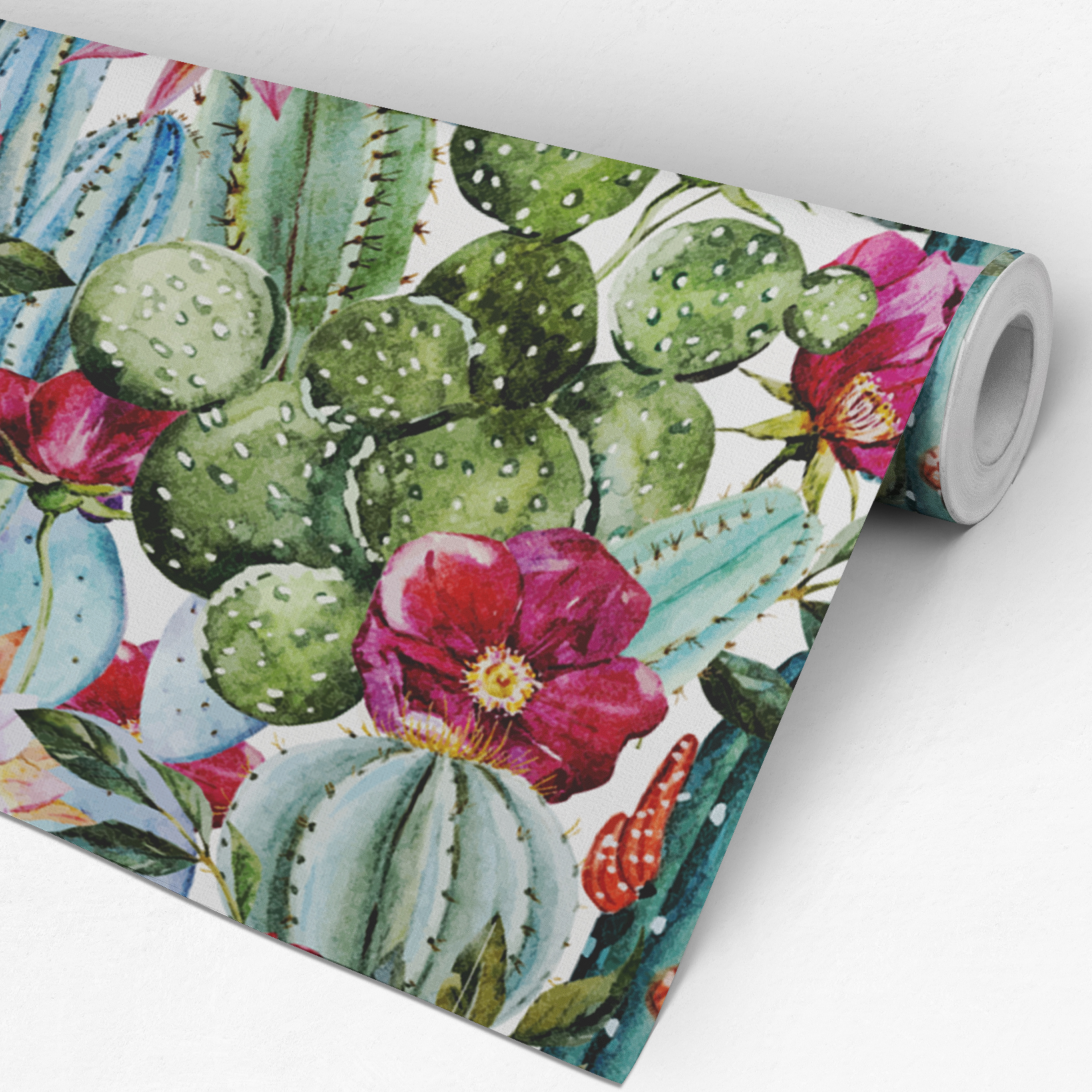 Removable Water-Activated Wallpaper Watercolor Cactus Cactii 