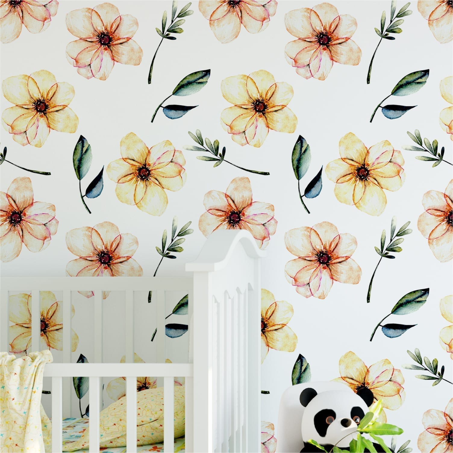 Baby Nursery Watercolor Flower Wallpaper