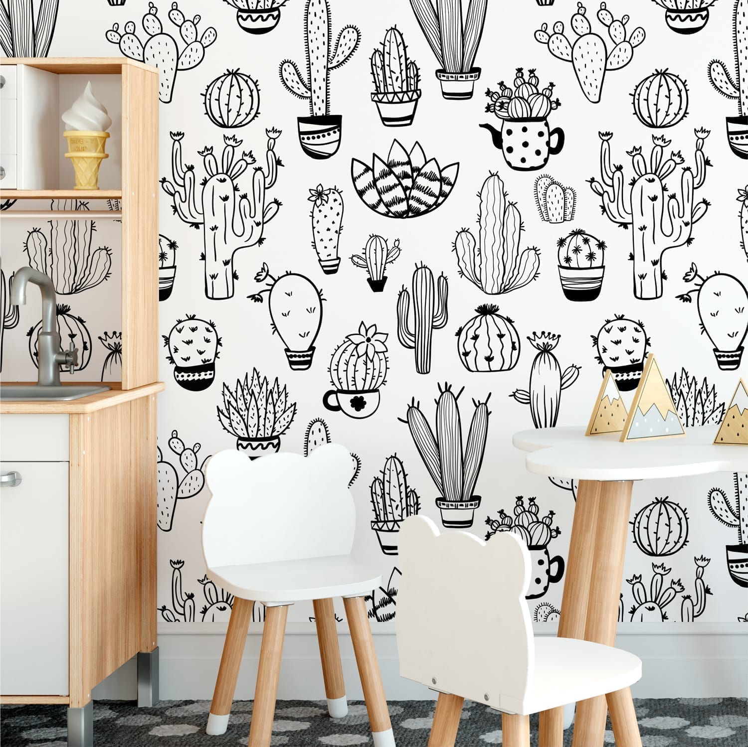 Cacti Pattern BW Removable Wallpaper