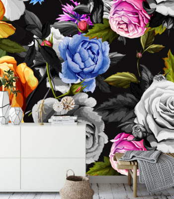 Big Black Floral Wall Mural | Moonwallstickers.com