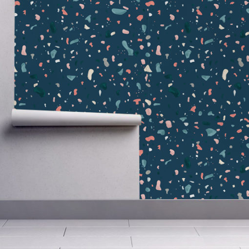 Dark Blue Terrazzo Wallpaper | Moonwallstickers.com