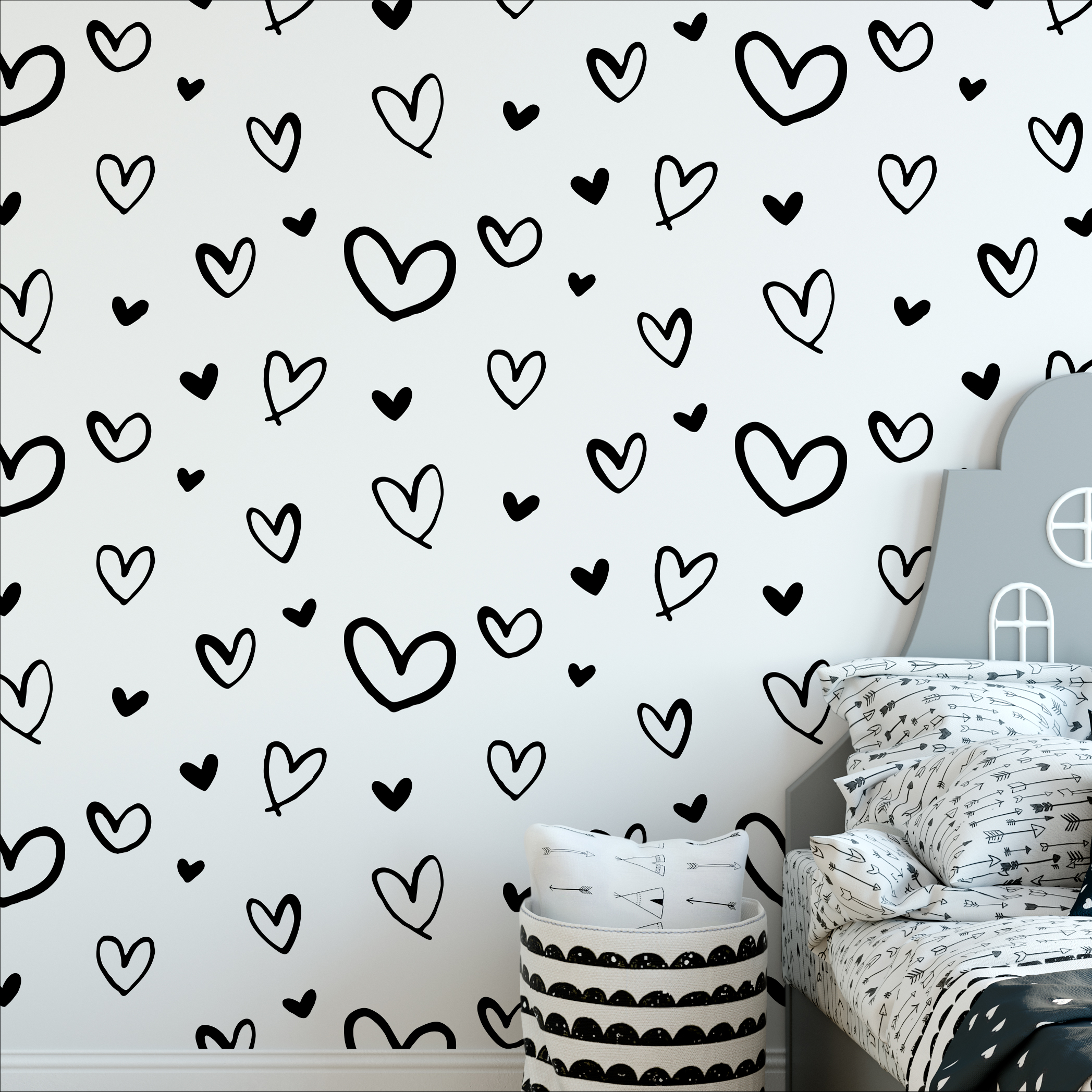 Monochromatic Hearts Minimalist Wallpaper 