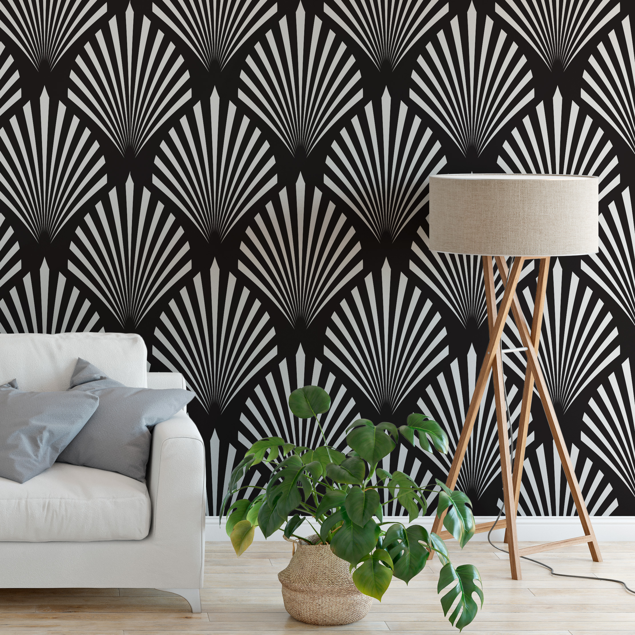 Art Deco Black Floral Pattern Wallpaper 