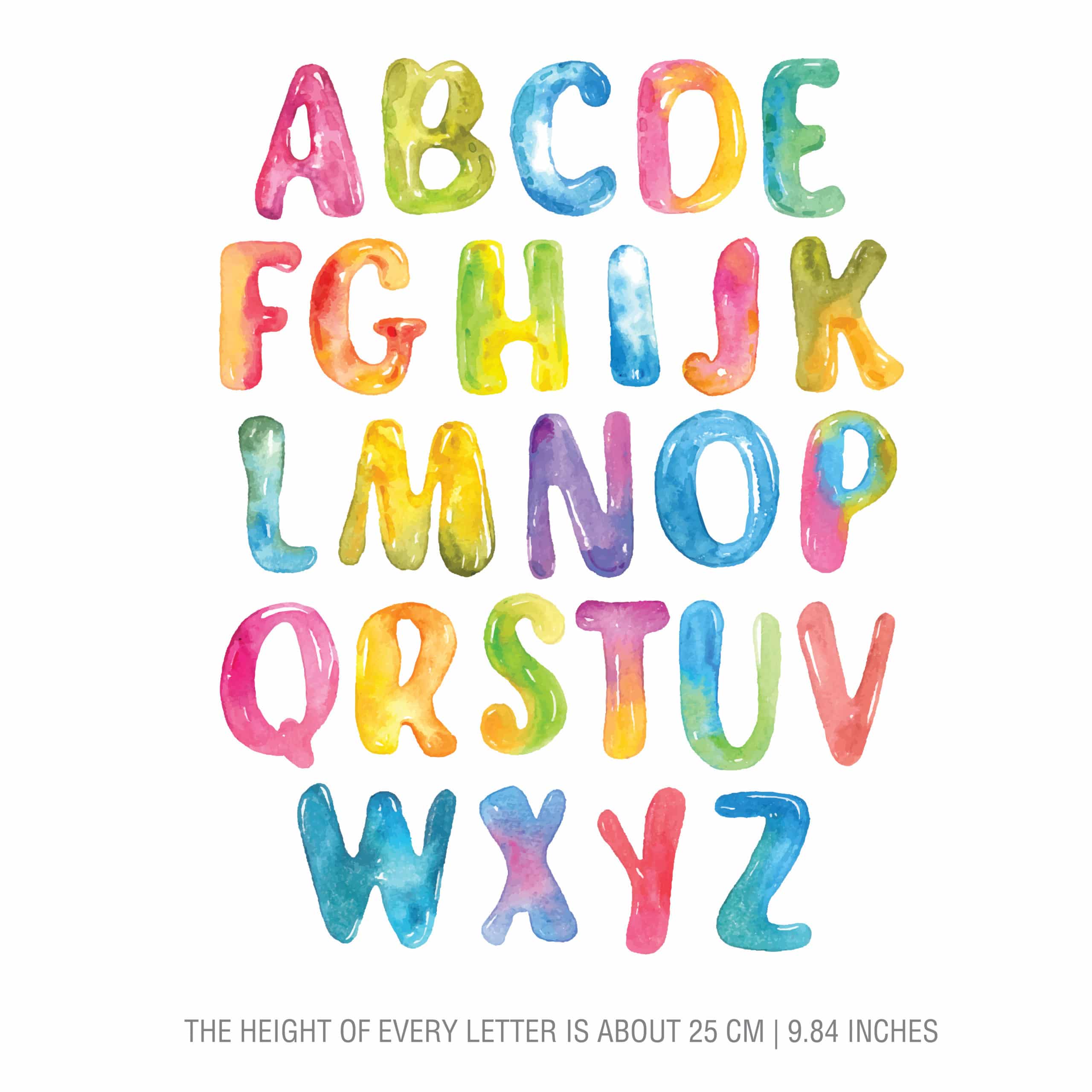 Small Rainbow Bubble Letter Alphabet Stickers